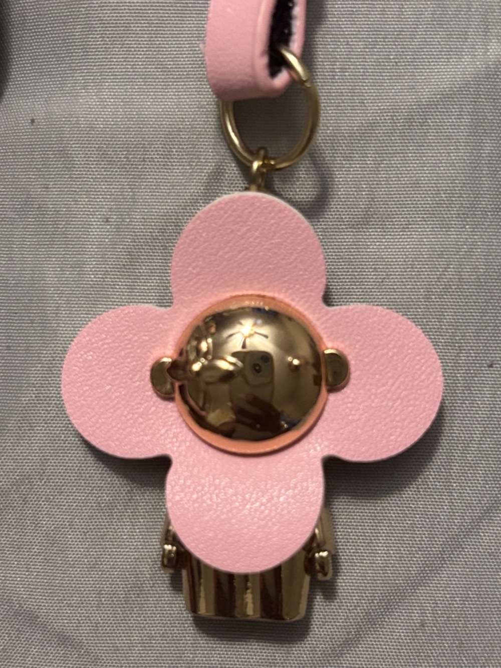 Louis Vuitton Pink Flower Charm Keychain with Gold Accent